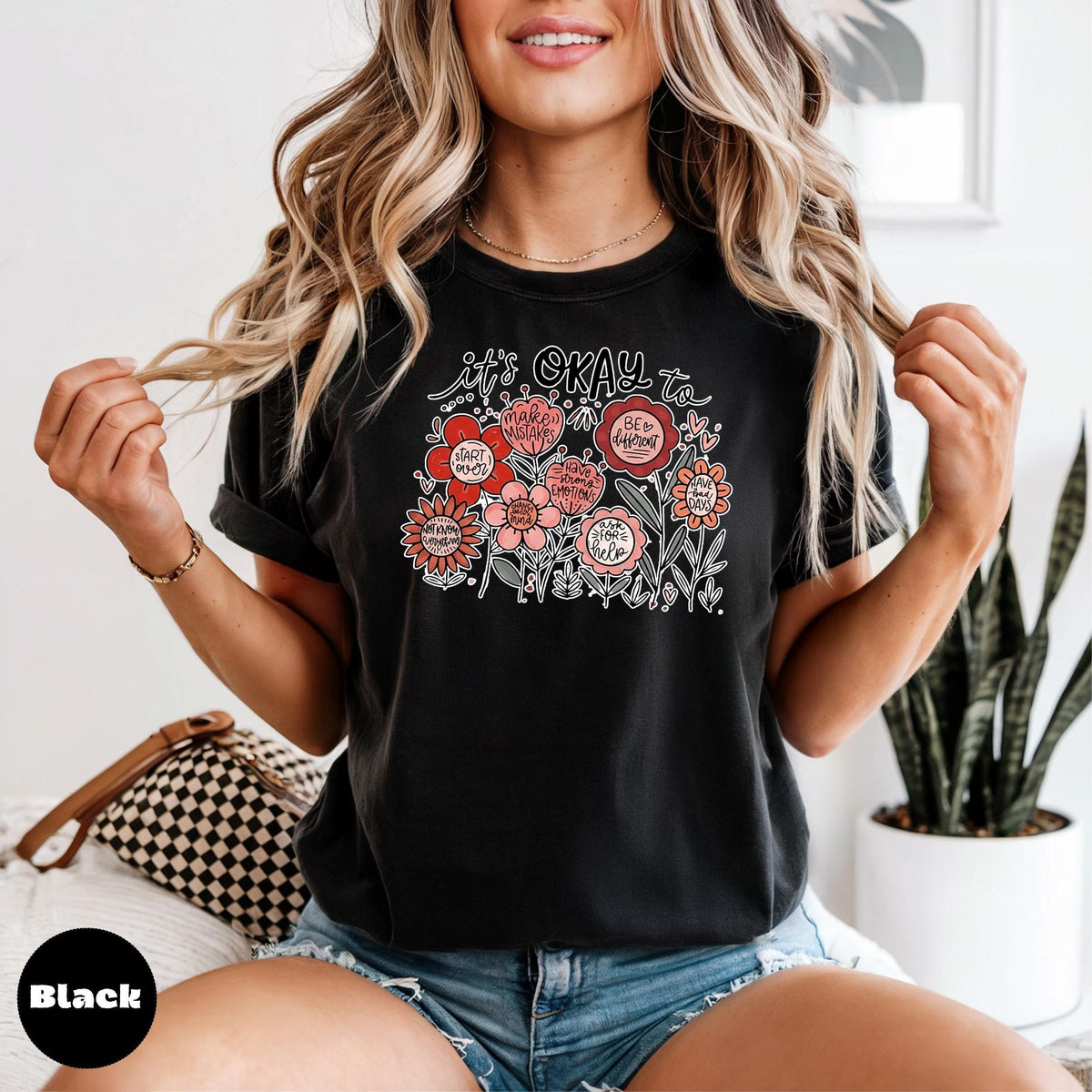 Comfort Colors It's Okay Floral Graphic Tee - Soft-Washed Cotton