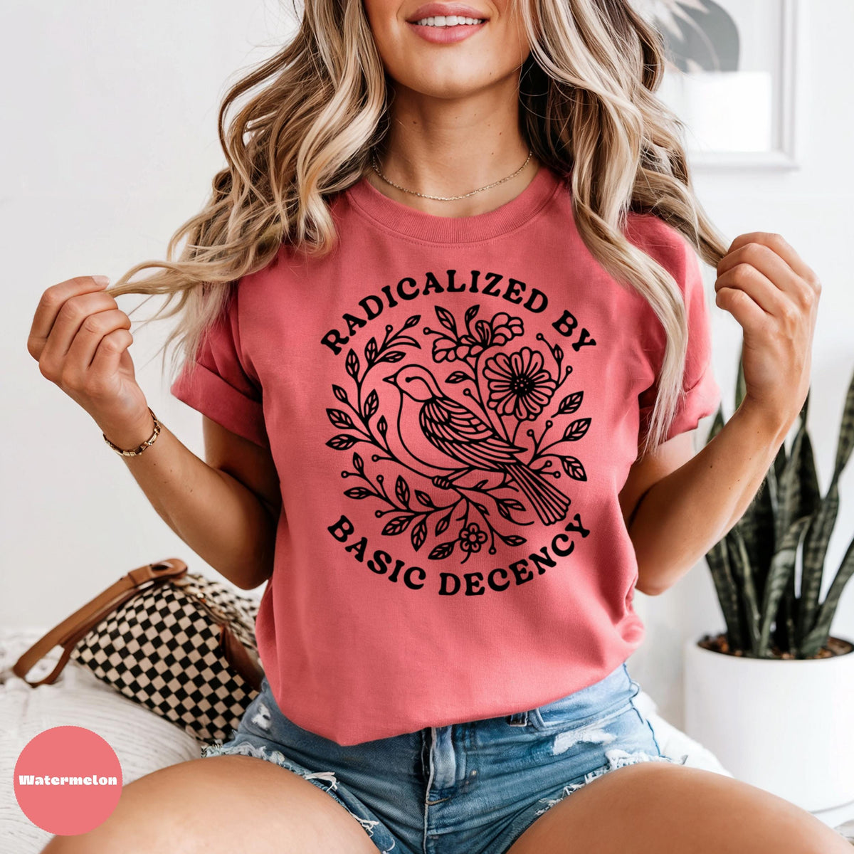 Comfort Colors Bird Floral Graphic Tee, Radicalized By Basic Decency Shirt