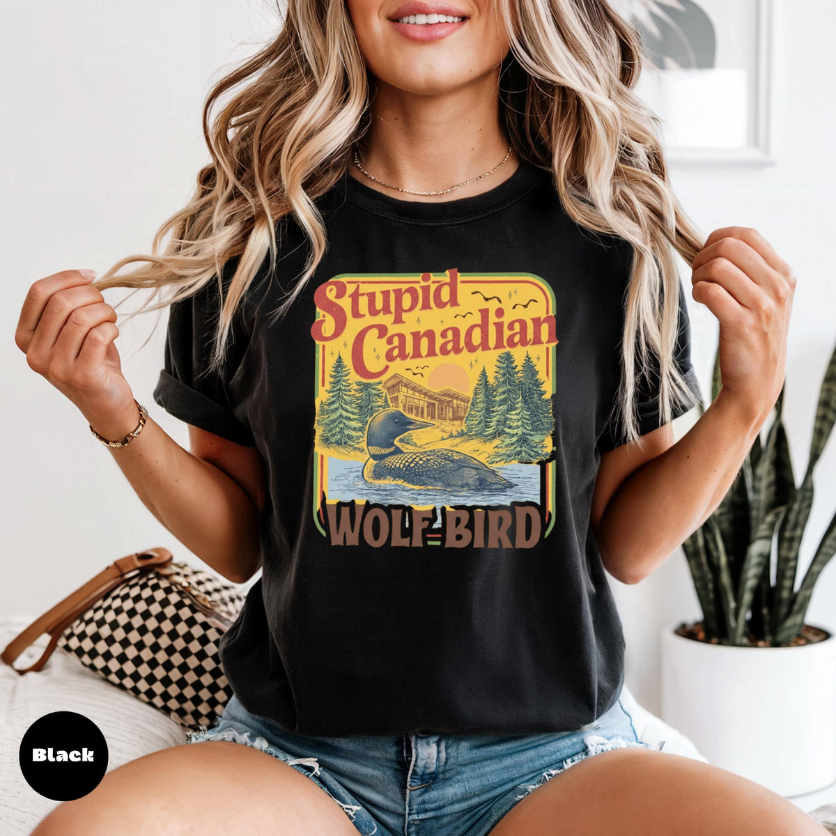 Comfort Colors Retro Wolf Bird Graphic Tee, Canadian Nature Shirt