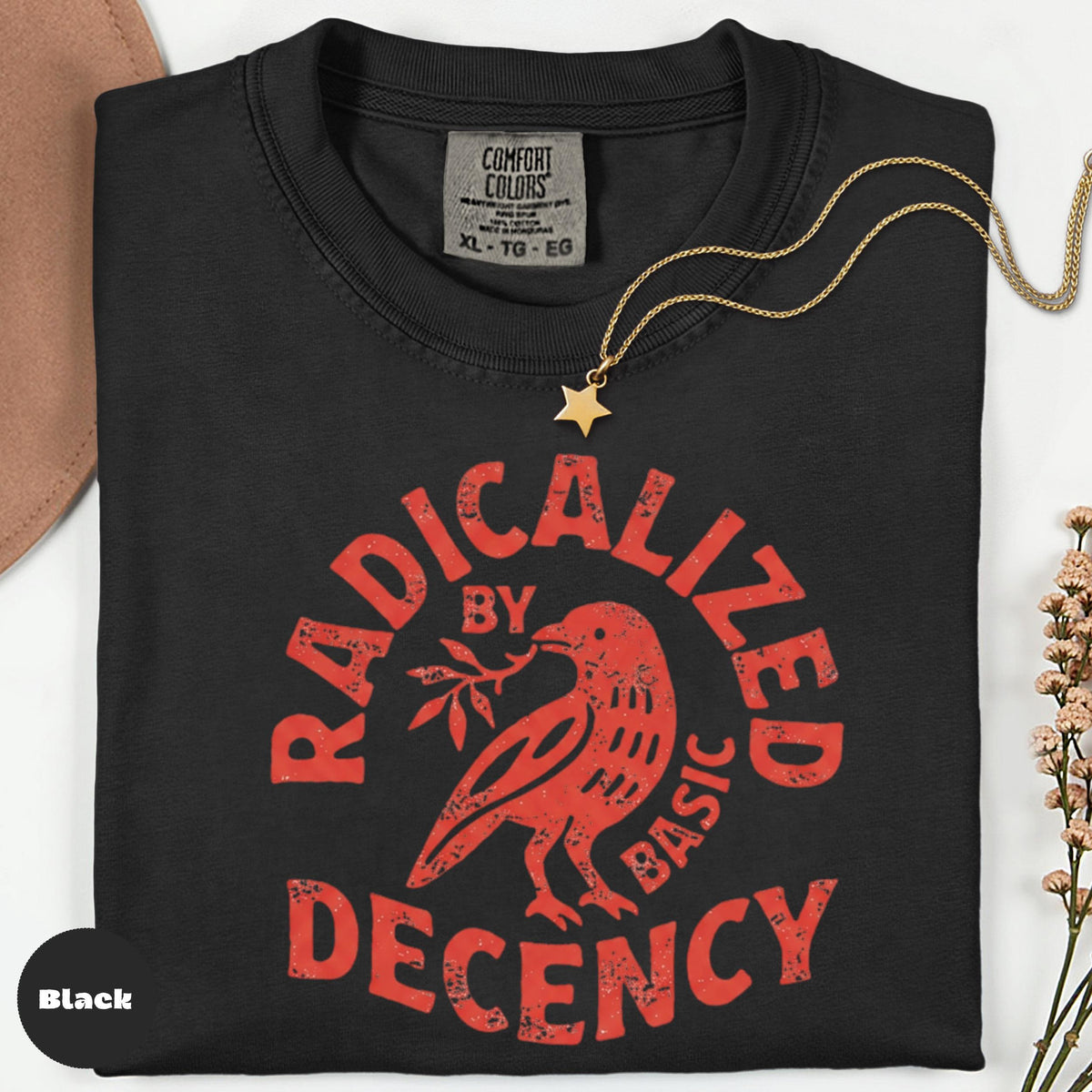 Comfort Colors Radicalized by Basic Decency Tee, Retro Bird Graphic