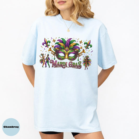 Mardi Gras Comfort Colors Shirt, Carnival Mask Graphic Tee, New Orleans Festival Outfit