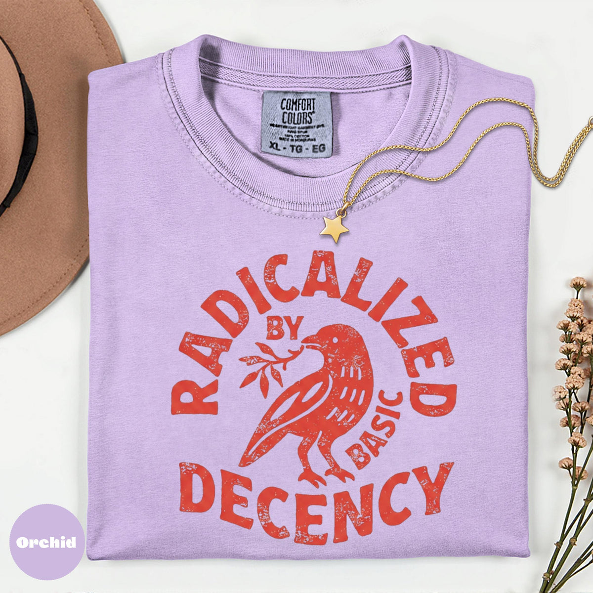 Comfort Colors Radicalized by Basic Decency Tee, Retro Bird Graphic