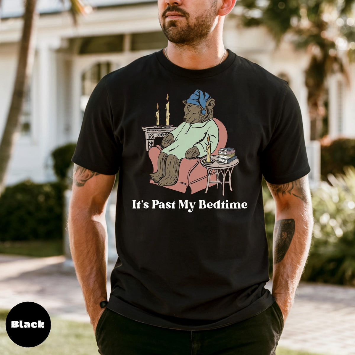 Its Past My Bedtime Comfort Colors Shirt, Funny Bear Pajama Tee, Sleepy Introvert Gift