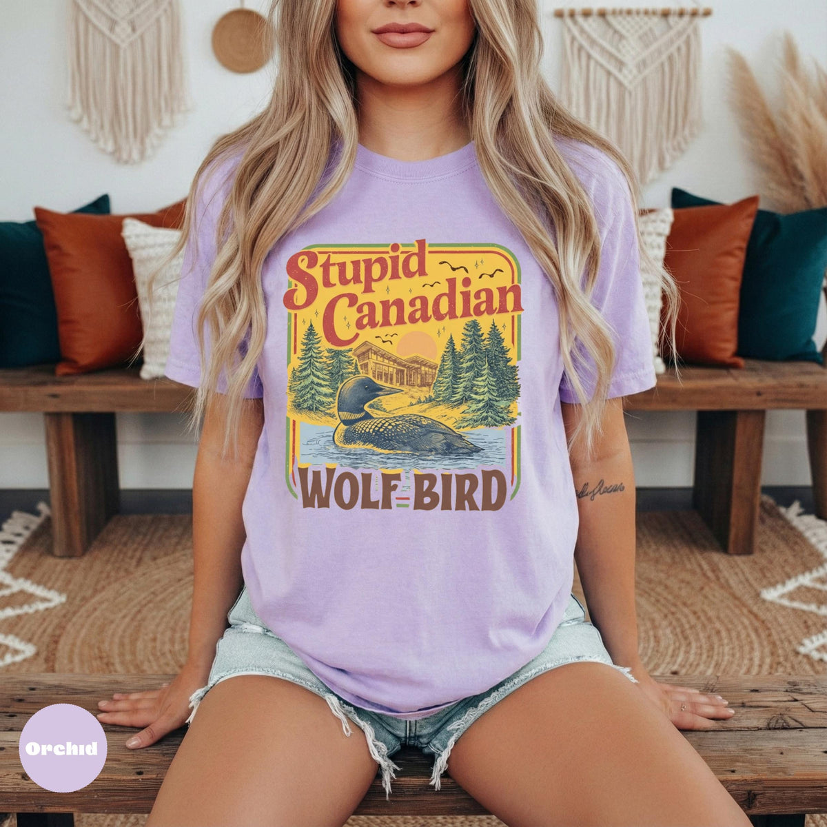 Comfort Colors Retro Wolf Bird Graphic Tee, Canadian Nature Shirt