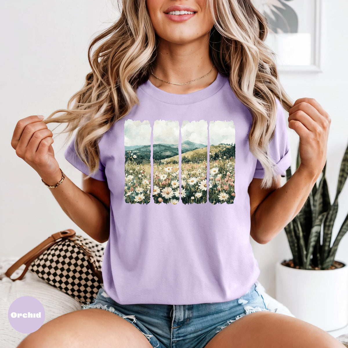 Comfort Colors Wildflower Landscape Tee, Watercolor Nature Shirt