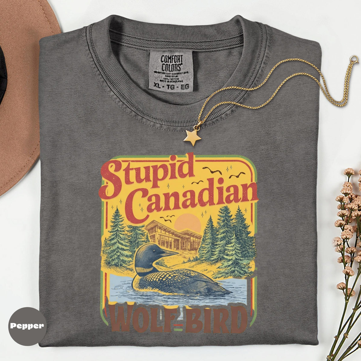 Comfort Colors Retro Wolf Bird Graphic Tee, Canadian Nature Shirt