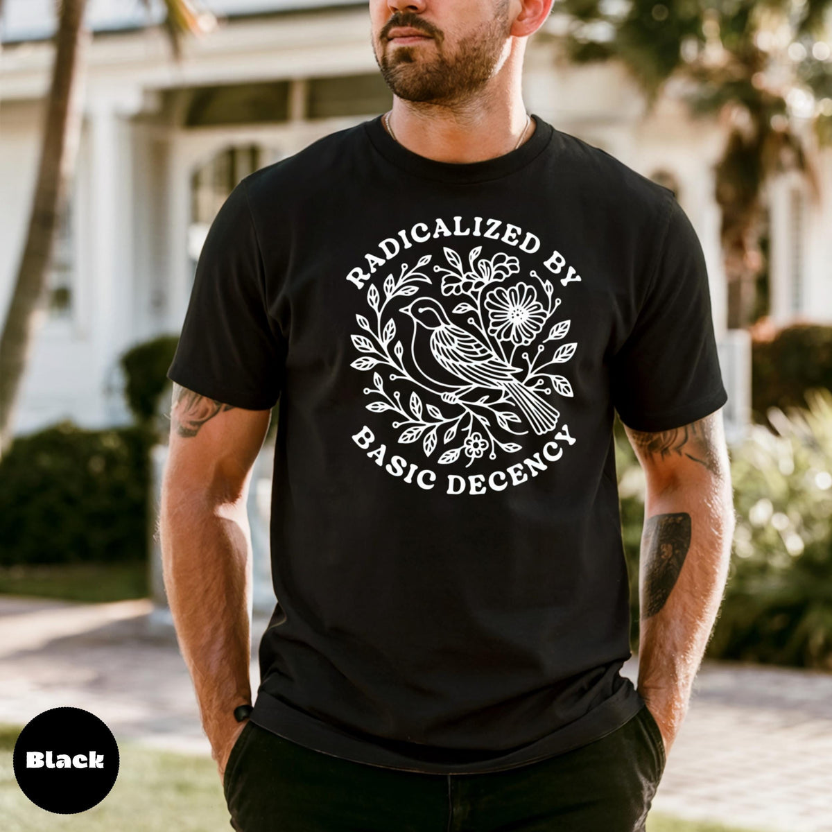 Comfort Colors Bird Floral Graphic Tee, Radicalized By Basic Decency Shirt