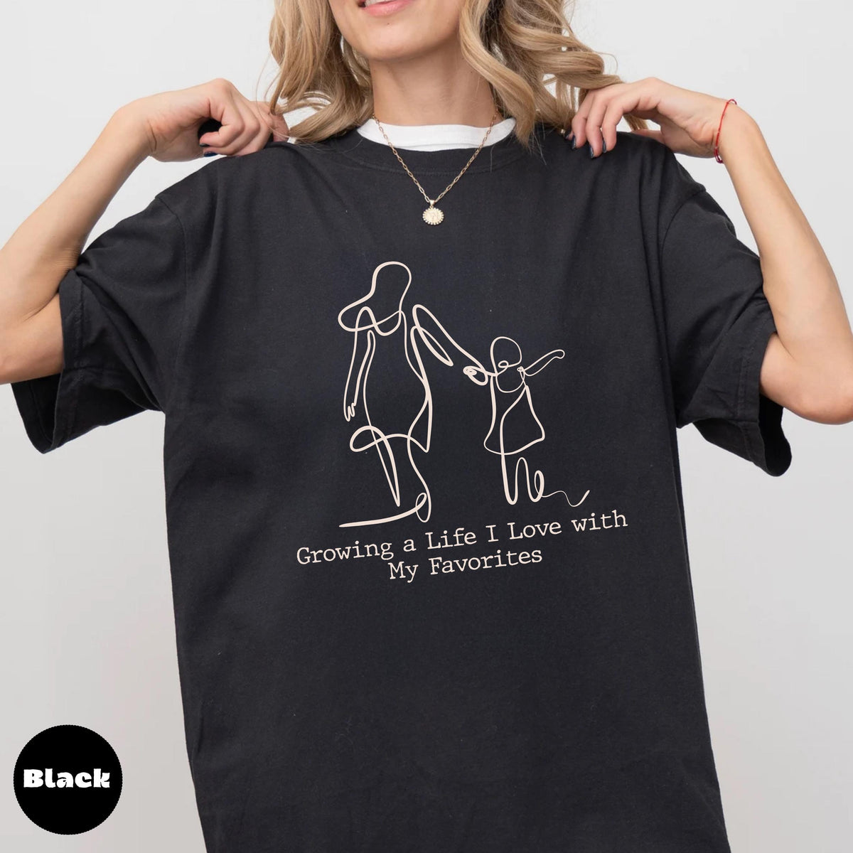 Mama Daughter Line Art Comfort Colors Shirt, Motherhood Gift