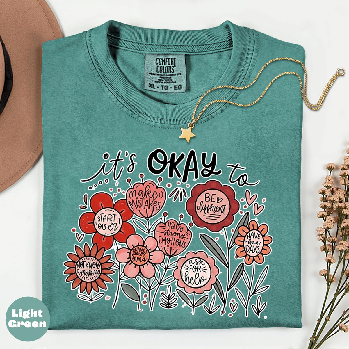 Comfort Colors It's Okay Floral Graphic Tee - Soft-Washed Cotton