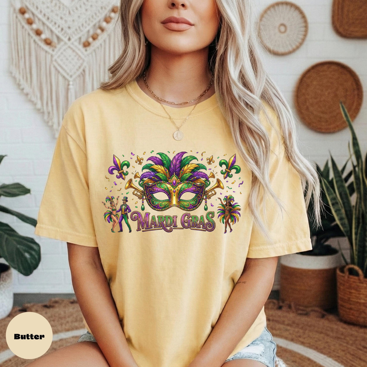 Mardi Gras Comfort Colors Shirt, Carnival Mask Graphic Tee, New Orleans Festival Outfit