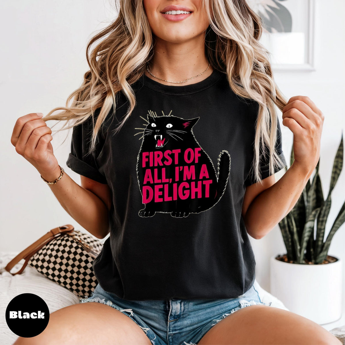 Comfort Colors Black Cat Graphic T-Shirt, Funny Quote Tee