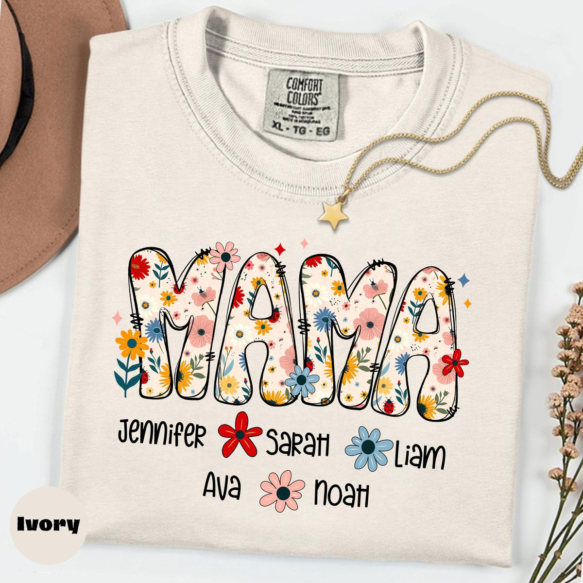 Retro Floral Mama Shirt, Personalized Name Shirt, Custom Mama Gift