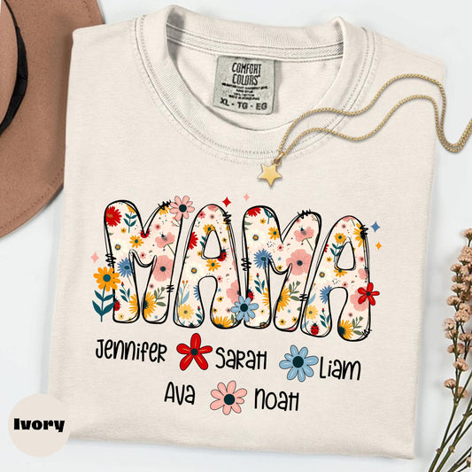 Retro Floral Mama Shirt, Personalized Name Shirt, Custom Mama Gift