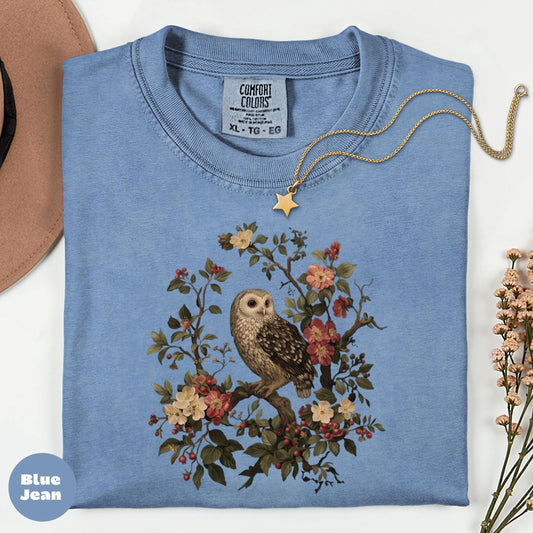 Comfort Colors Floral Owl T-Shirt - Vintage Cottagecore Graphic Tee