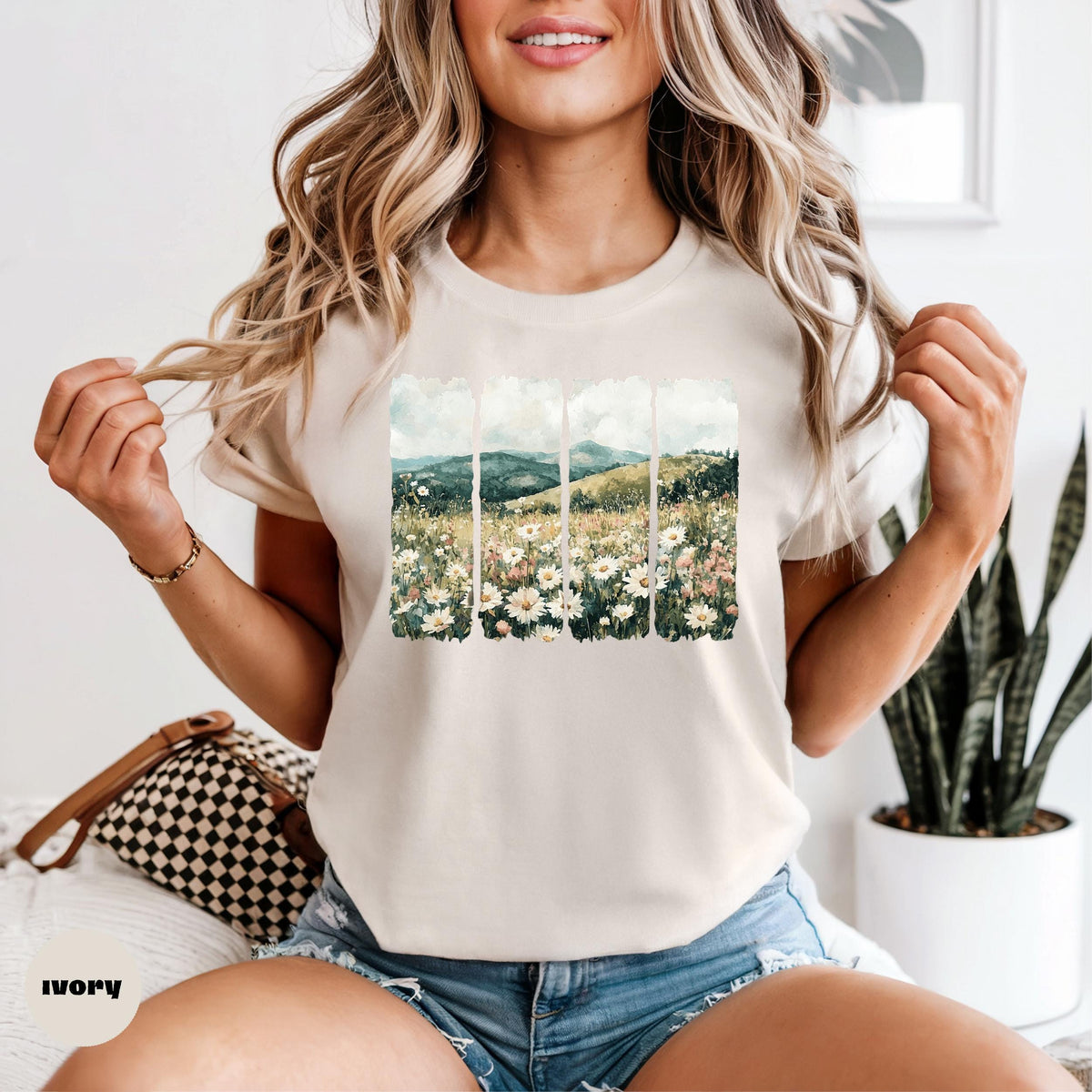 Comfort Colors Wildflower Landscape Tee, Watercolor Nature Shirt