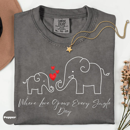 Elephant Mom and Baby Comfort Colors Shirt, Family Love Graphic Tee