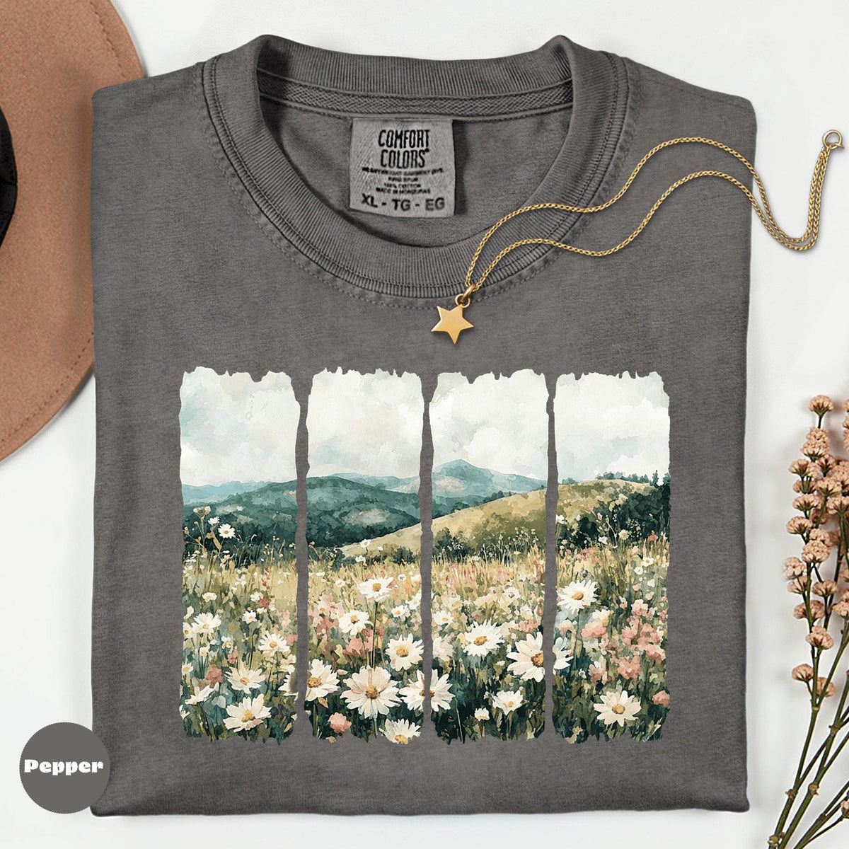 Comfort Colors Wildflower Landscape Tee, Watercolor Nature Shirt