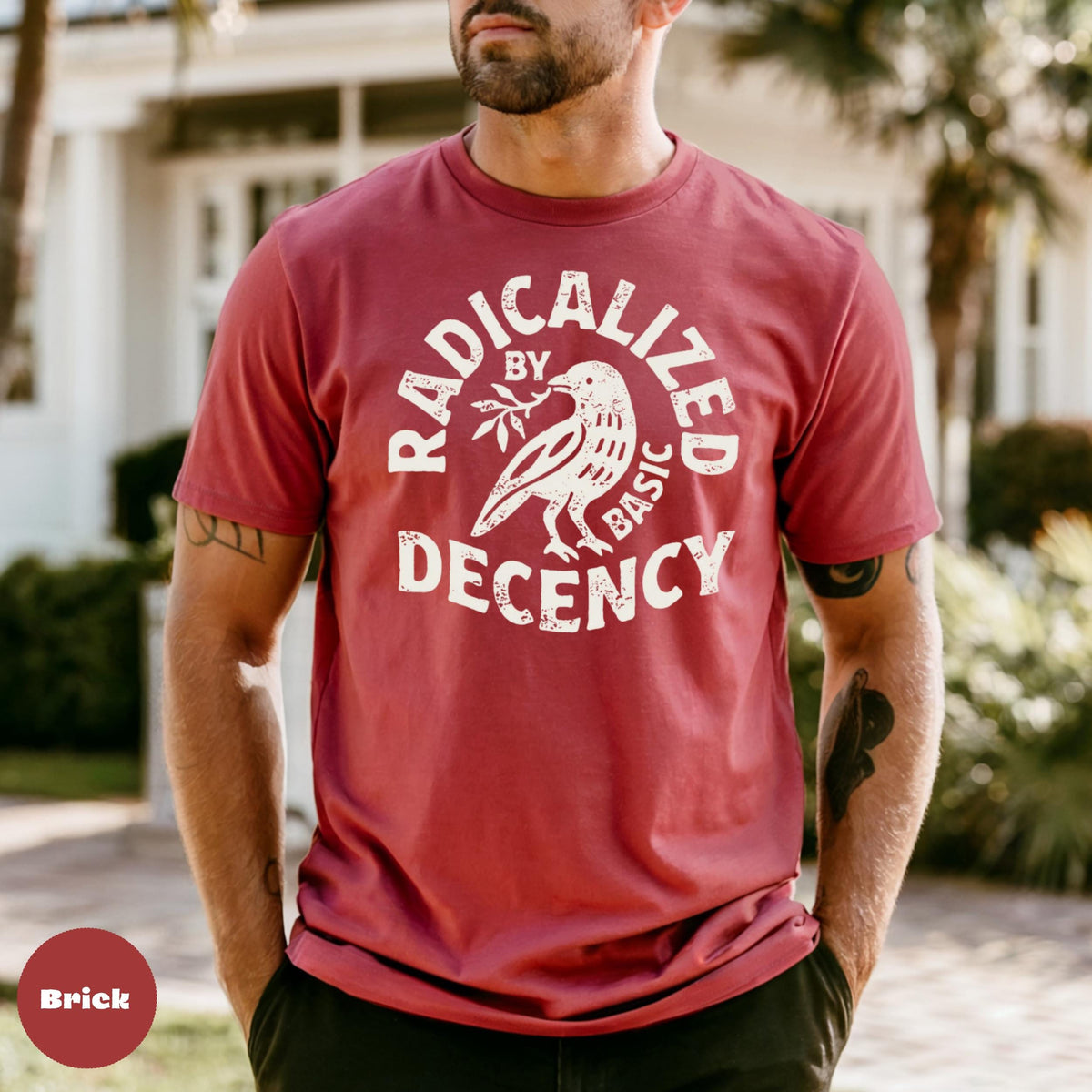 Comfort Colors Radicalized by Basic Decency Tee, Retro Bird Graphic