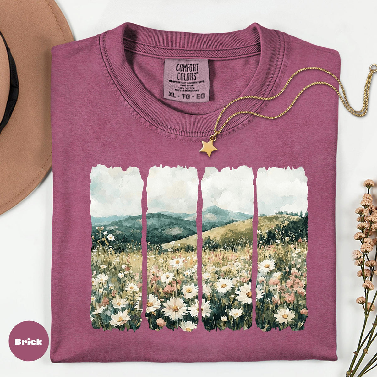 Comfort Colors Wildflower Landscape Tee, Watercolor Nature Shirt