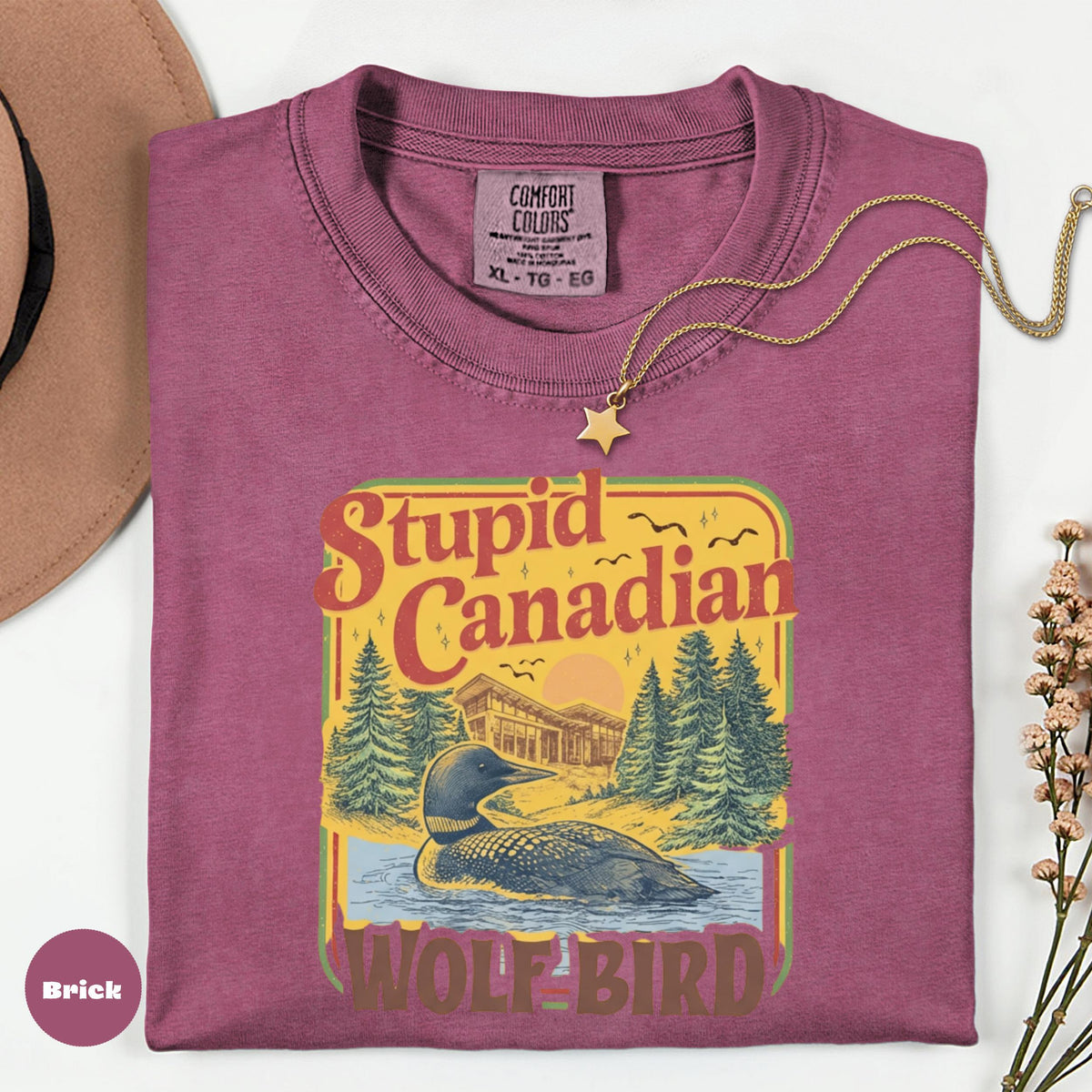 Comfort Colors Retro Wolf Bird Graphic Tee, Canadian Nature Shirt