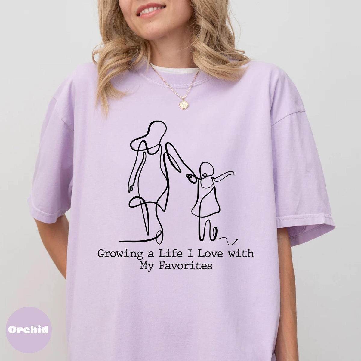 Mama Daughter Line Art Comfort Colors Shirt, Motherhood Gift