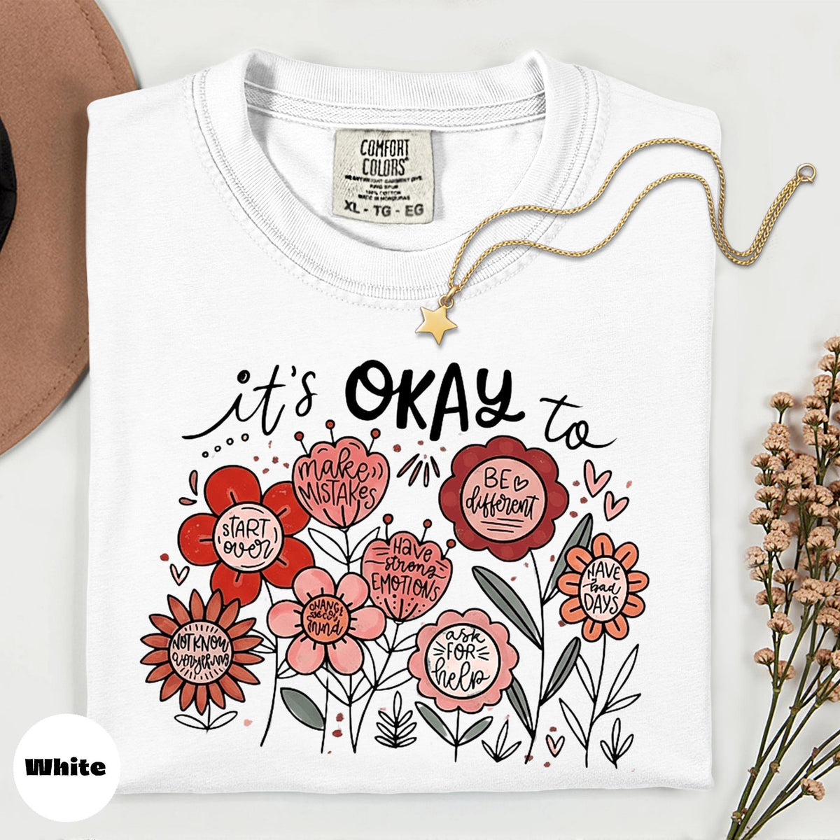 Comfort Colors It's Okay Floral Graphic Tee - Soft-Washed Cotton