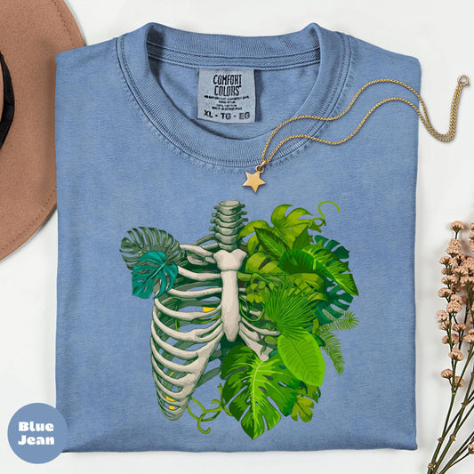Comfort Colors Botanical Skeleton Tee, Nature Ribcage Graphic T-Shirt