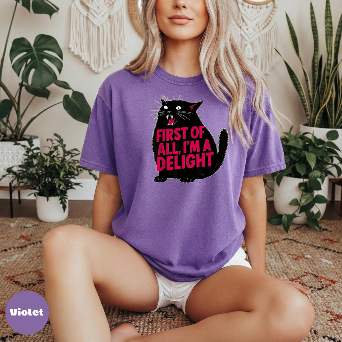 Comfort Colors Black Cat Graphic T-Shirt, Funny Quote Tee