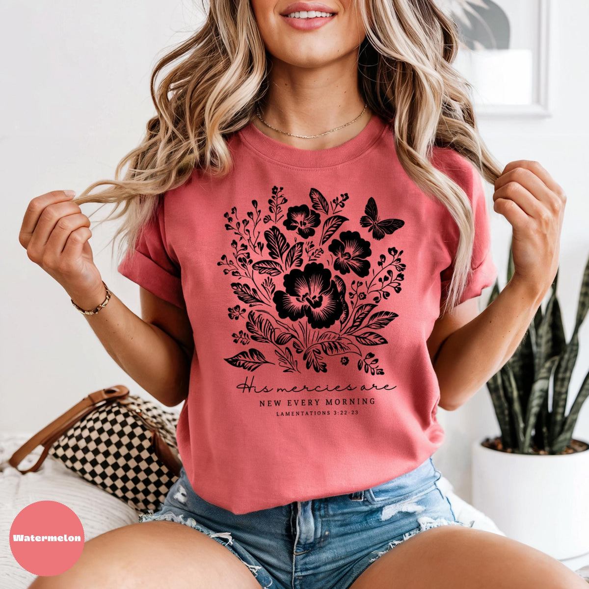 Comfort Colors Floral Christian T-Shirt, His Mercies Are New, Soft Washed Tee