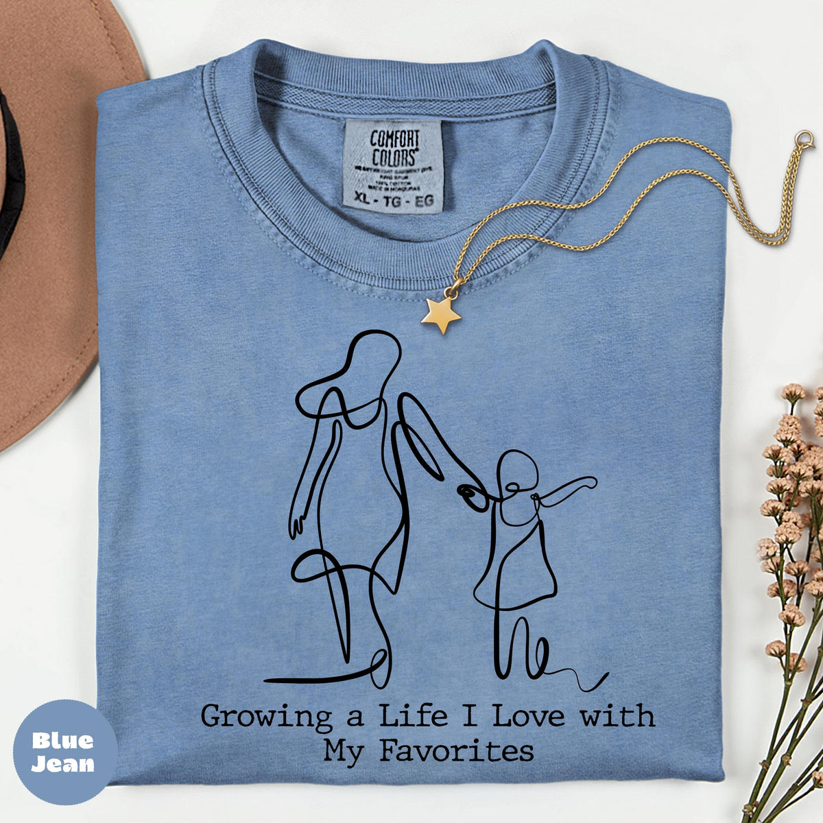 Mama Daughter Line Art Comfort Colors Shirt, Motherhood Gift