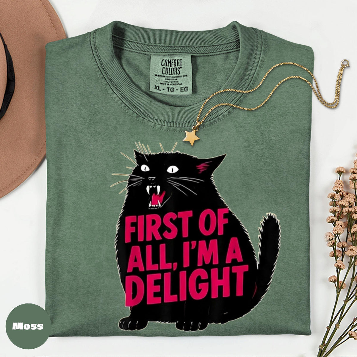 Comfort Colors Black Cat Graphic T-Shirt, Funny Quote Tee