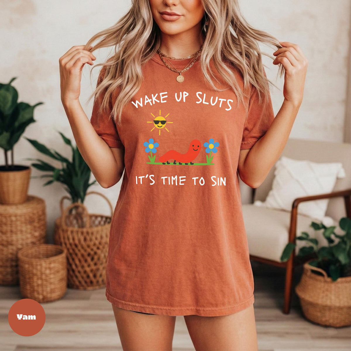 Wake Up Sluts It's Time To Sin Comfort Colors Shirt, Funny Morning Graphic Tee, Adult Humor Gift Shirt