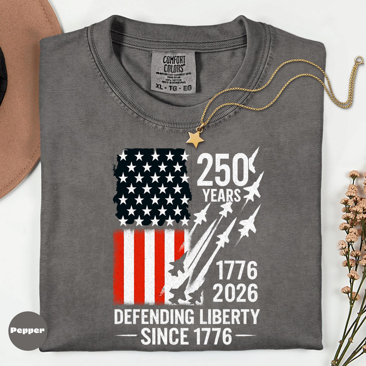 Comfort Colors Shirt, 250 Years Defending Liberty, Patriotic American Flag Tee