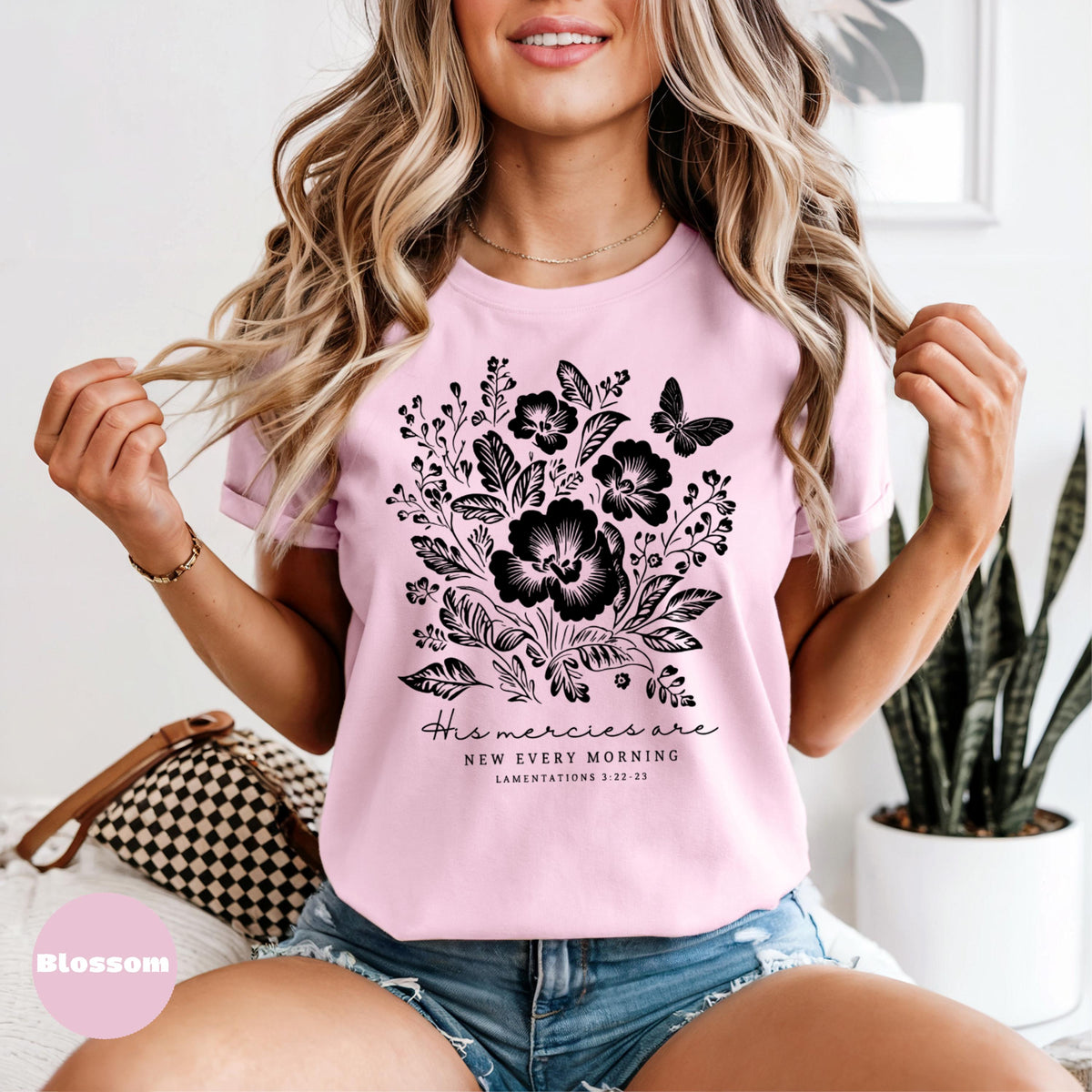 Comfort Colors Floral Christian T-Shirt, His Mercies Are New, Soft Washed Tee