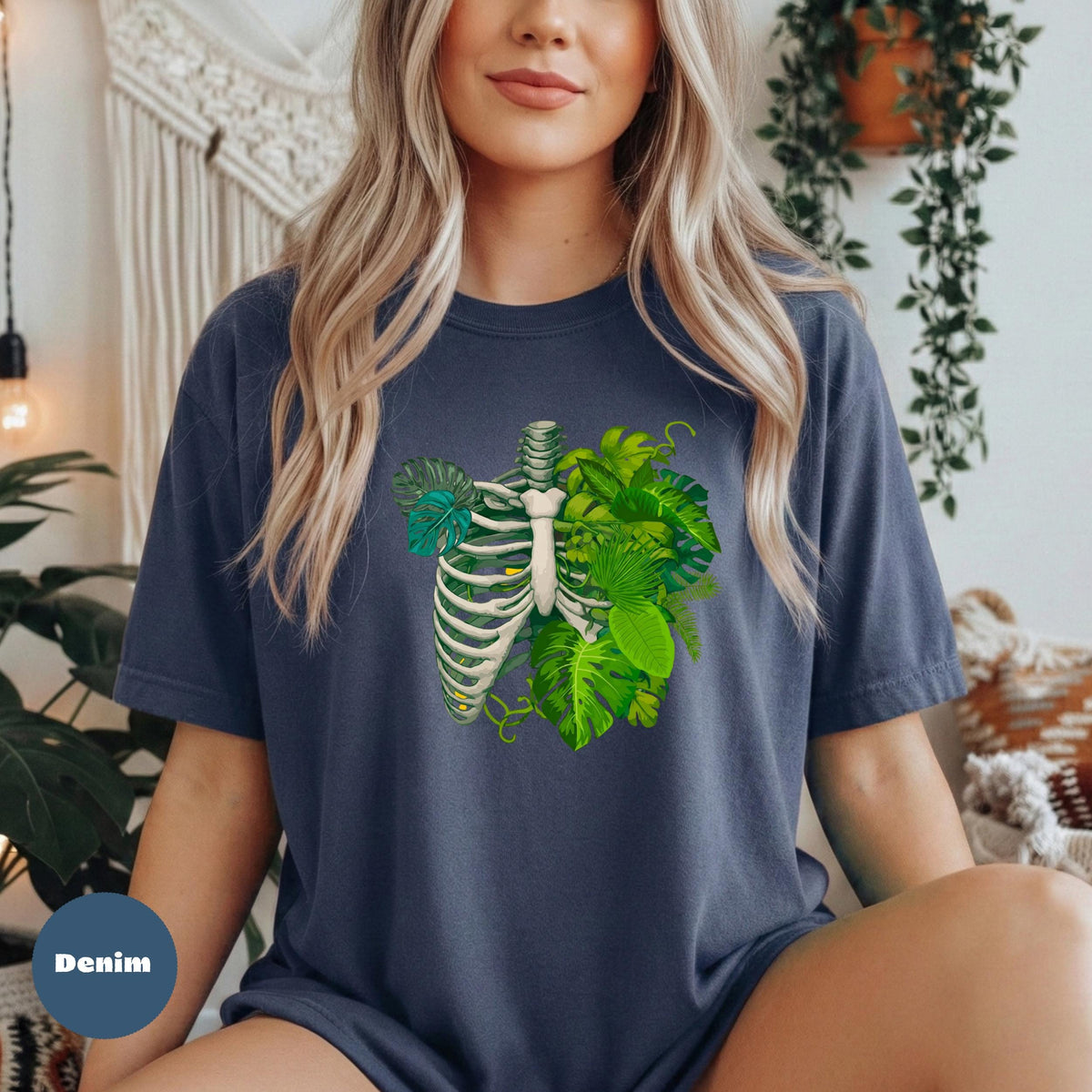 Comfort Colors Botanical Skeleton Tee, Nature Ribcage Graphic T-Shirt