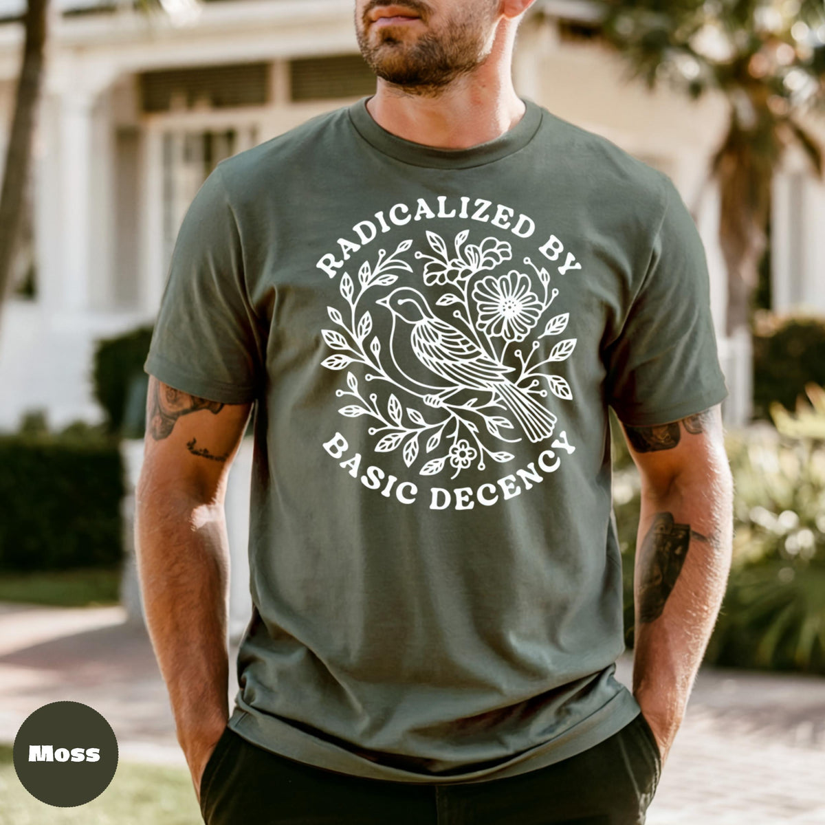 Comfort Colors Bird Floral Graphic Tee, Radicalized By Basic Decency Shirt