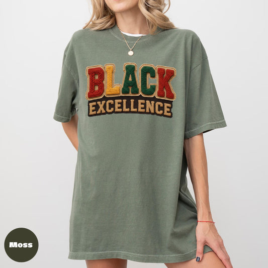 Black Excellence Comfort Colors Shirt, Retro Varsity Graphic Tee, Cultural Pride Statement Shirt