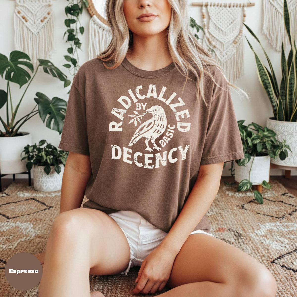 Comfort Colors Radicalized by Basic Decency Tee, Retro Bird Graphic