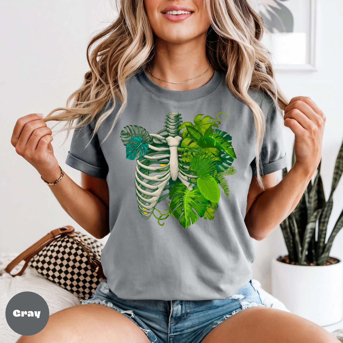 Comfort Colors Botanical Skeleton Tee, Nature Ribcage Graphic T-Shirt