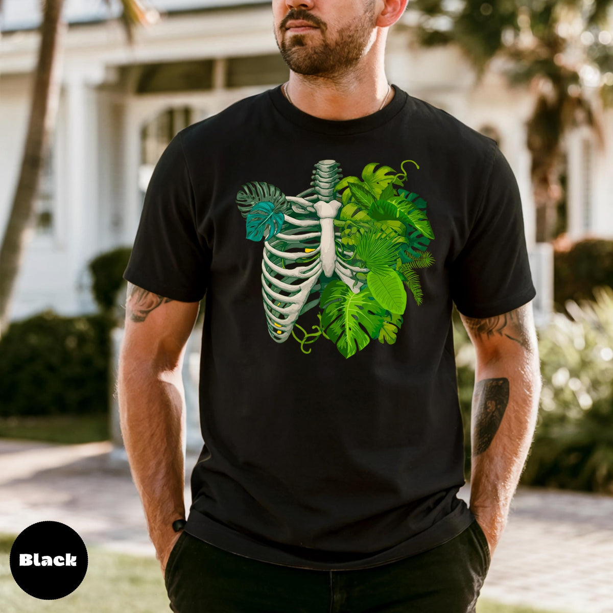 Comfort Colors Botanical Skeleton Tee, Nature Ribcage Graphic T-Shirt