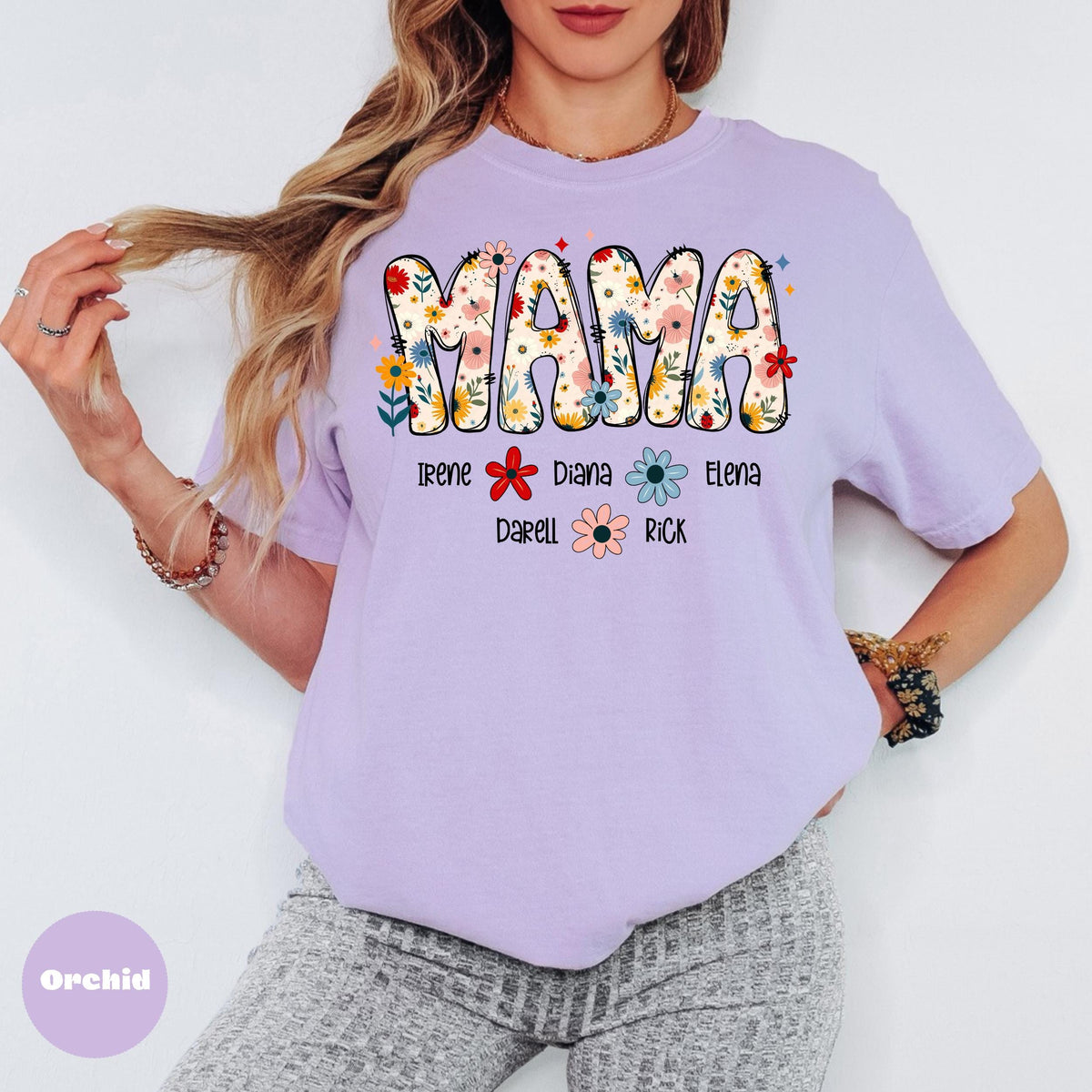 Retro Floral Mama Shirt, Personalized Name Shirt, Custom Mama Gift