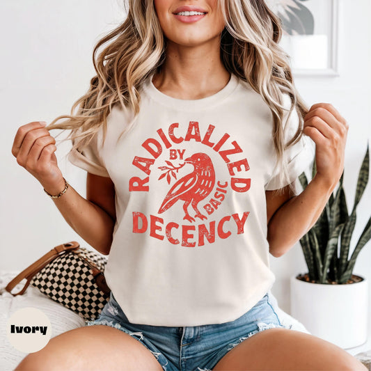 Comfort Colors Radicalized by Basic Decency Tee, Retro Bird Graphic