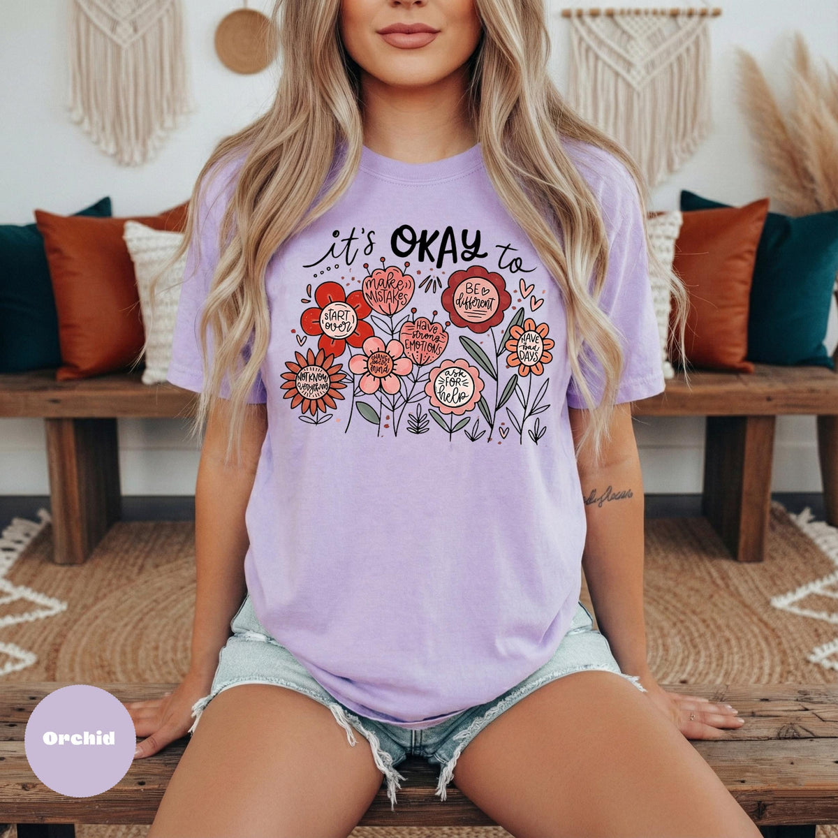 Comfort Colors It's Okay Floral Graphic Tee - Soft-Washed Cotton